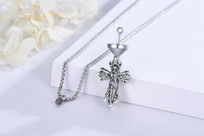 925 Sterling Silver Celtic Cross Urn Necklace for Ashes - color: silver-g