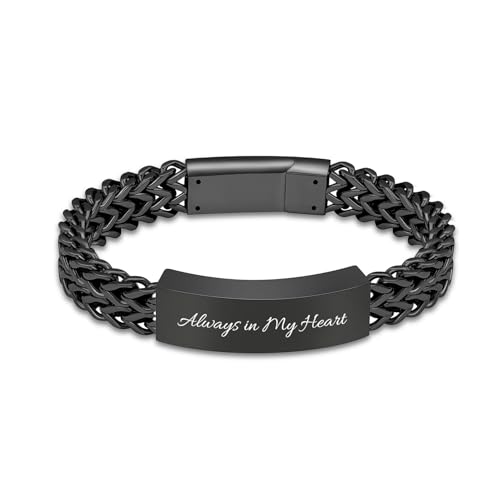 zeqingjw Men Urn Bracelet for Human Ashes Stainless Steel Cremation Jewelry Cuban Link Bangle for Ashes Keepsake Memorial Ash Holder Urn Keepsake Bracelet - color: W-Black-20CM