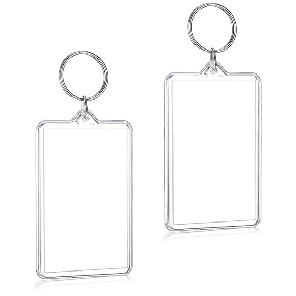 Transparent Acrylic Keychain Photo Frame, 1.57 x 2.16 Inches, Double Sided, Rectangle, with Split Ring