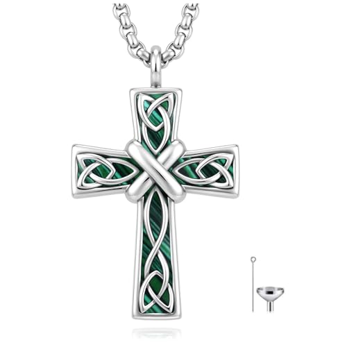 Urn Necklace for Ashes for Women Ashes Necklace Copper 925 Sterling Silver Custom Cremation Jewelry for Women - style: Malachite Celtic Urn Necklace