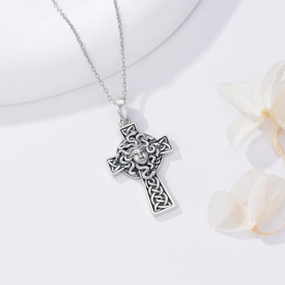 PROESS Cross Necklace for Women Men Sterling Silver Rose/Sunflower Cross Pendant Religious Jewelry Christmas Birthday Mothers' Day Gifts - color: 14-Medusa Goddess