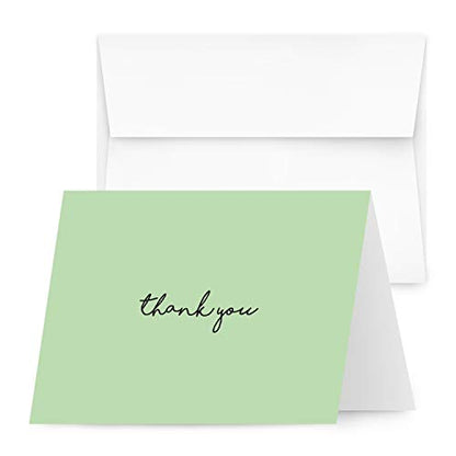 Baby Thank You Card – Elegant Light Green Mint Greeting for Birthdays, Baby Showers, Weddings, Business – White Blank Interior | 4.25 x 5.5” | Set of 25 Cards & 25 Envelopes - color: Mint Green