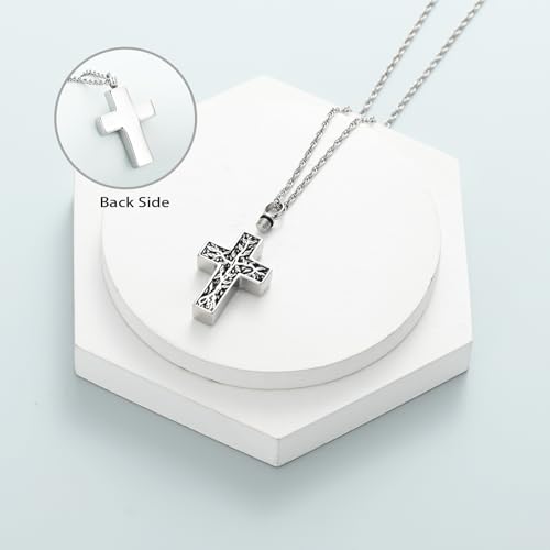 shajwo Tree of Life Cross Cremation Jewelry Urn Necklaces for Ashes | Memorial Ashes Pendant Necklace of Loved One Women Men Ashes Keepsake Necklace - color: Silver