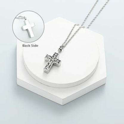 shajwo Tree of Life Cross Cremation Jewelry Urn Necklaces for Ashes | Memorial Ashes Pendant Necklace of Loved One Women Men Ashes Keepsake Necklace - color: Silver