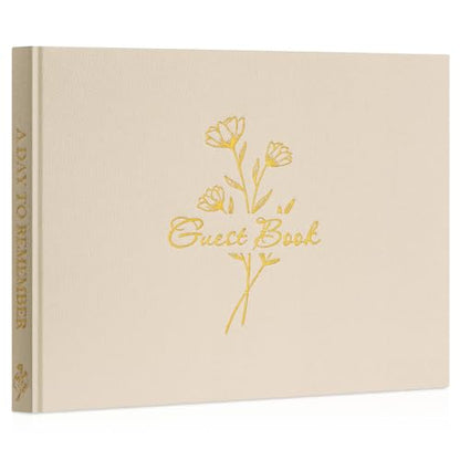Lanpn Wedding Guest Book with 108 Blank Pages - Elegant Linen Hardcover Guestbook Wedding Reception for Sign in and Photos - Guest Book for Wedding Bridal Shower Baby Shower Party (Beige) - color: Beige