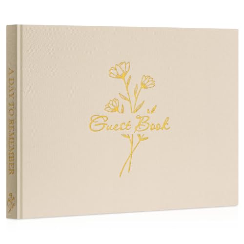 Lanpn Wedding Guest Book with 108 Blank Pages - Elegant Linen Hardcover Guestbook Wedding Reception for Sign in and Photos - Guest Book for Wedding Bridal Shower Baby Shower Party (Beige) - color: Beige