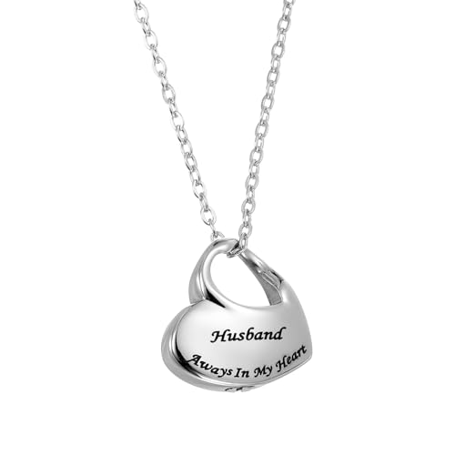 uxcell Heart Cremation Necklace for Ashes Husband, Urn Ash Memorial Cremation Necklaces Waterproof Keepsake Pendant with Funnel Kit for Ashes of Loved Ones (Silver Tone)