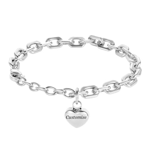 Heart Cremation Bracelets For Ashes Of Loved Ones Memorial Urn Bracelet For Women Stainless Steel Keepsake Jewelry - color: Customize