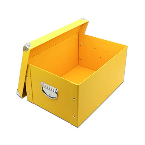 GUOZI Collapsible Storage Box, Decorative Memory Box with Lid & Metal Reinforced Corners, Cardboard File Bin with Handles, Organizer Gift Box for Keepsake Toy Photos Office Nursery Wardrobe Bookshelf - color: Yellow