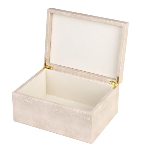HofferRuffer Faux Leather Decorative Box, Large Wooden Structure Keepsake Box Accessory Organizer Jewelry Organizer with Hinged Lid, Storage Container for Home or Office (LightGrey Shagreen) - color: LightGrey Shagreen