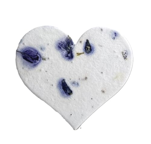 Of The Earth Handmade Paper - Wildflower Seed Paper Large Hearts - Recycled Flower Petals - Bulk Set of 100 (04s Blue Petal) - color: 04s Blue Petal