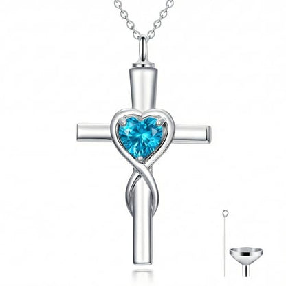 YYB Urn Necklace for Ashes Women Heart Birthstone Cross Cremation Jewelry | Memorial Keepsake Funeral Jewelry for Loved Ones (with Funnel Filler) - color: 12-Dec-Topaz