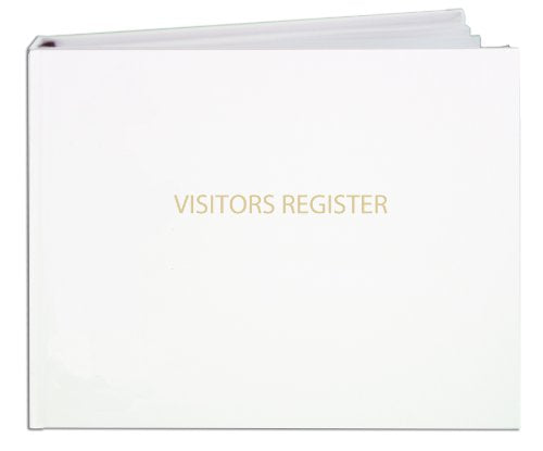 BookFactory Visitor Log Book, White, Hardbound, 120 Pages | Sign-In Register, Bonded Leather Cover, Section Sewn, 8 7/8'' x 7'' - Made in USA - color: White