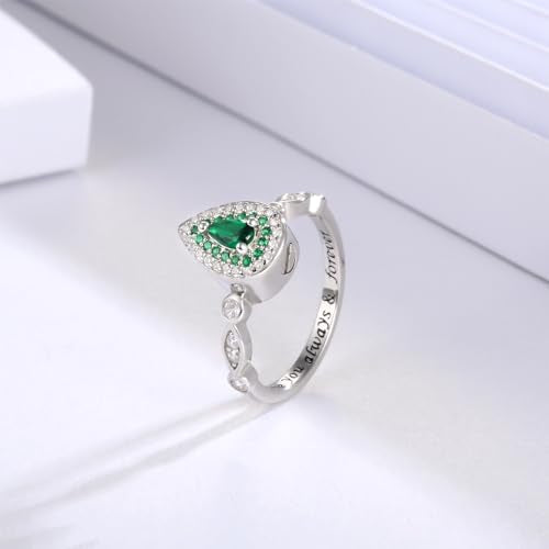 Sariel Teardrop Cremation Ring for Ashes - 925 Sterling Silver Urn Keepake Rings Memorial Jewelry for Women - color: Green