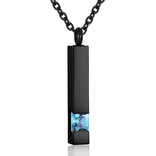 Square Crystal Bar Cremation Urn Necklace Holder for Ashes Stainless Steel Ashes Memorial Keepsake Cremation Jewelry Black Square Zircon Bar Memorial Pendant Necklace for Women Men - color: Light Blue