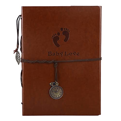 Photo Album 4x6 160 Photos, Leather Photo Albums with Writing Space With 30 Writing Paper, Travel Family Wedding Kids Graduation Ultrasound Baby Picture Album Scrapbook Photo Album - color: Baby Footprint