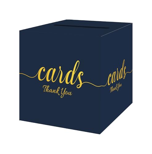 Blue and Gold Card Box for Party Graduation, Baby Bridal Shower, Birthday, Funeral, Wedding 7.8 x 7.8 x 7.8 In Gift Card Holder Box for Reception Raffle Voting Box with Slot - color: BlueGoldTks