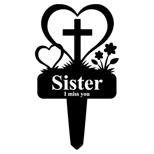 Memorial Grave Stake Sister - 12.5"x7.2" Metal Sympathy Plaque for Cemetery Decorations for Grave Markers Graveside Stakes Decor Sign for Graves Memorial Gift for Loss of Sister - color: Sister-1