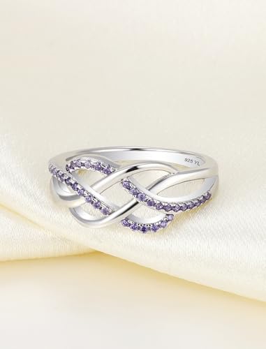 YL Celtic Knot Rings 925 Sterling Silver Twisted Knot Ring Birthstone Infinity Statement Jewelry for Women-size5 - color: 02-amethyst-Feb