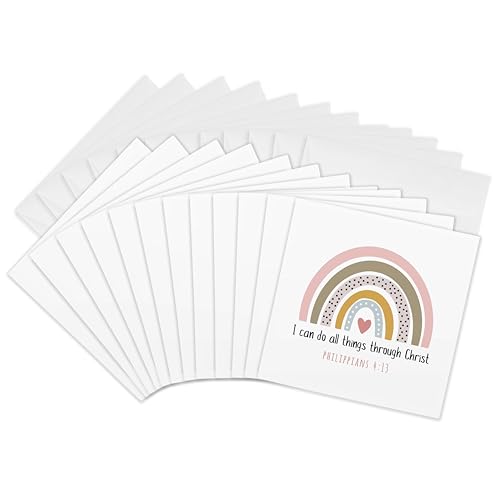 3dRose Greeting Cards - I Can Do All Things Through Christ Christian Bible Quote Boho Rainbow - 12 Pack - Boho Rainbow - size: 12 Greeting Cards with envelopes