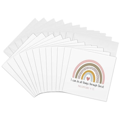 3dRose Greeting Cards - I Can Do All Things Through Christ Christian Bible Quote Boho Rainbow - 12 Pack - Boho Rainbow - size: 12 Greeting Cards with envelopes