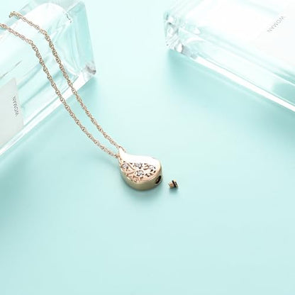 Tree of Life Teardrop Urn Necklace for Ashes Teardrop Crystal Cremation Jewelry Celtic knot Ashes Pendant Stainless Steel Keepsake Memorial Jewelry for Women Men - color: Rosegold