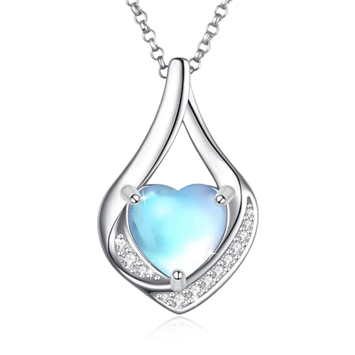 Cremation Jewelry 925 Sterling Silver Teardrop Urn Necklace for Ashes Heart Shape Memorial Keepsake Pendant for Human Ashes for Women Gift - color: Moonstone