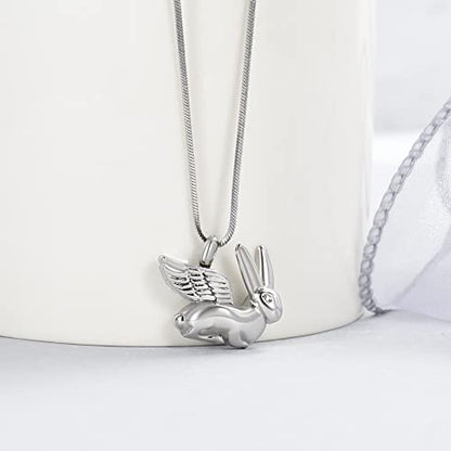 Bunny Rabbit Urn Pendant Necklace - Stainless Steel Cremation Ashes Jewelry for Pets Keepsake Memorial Ashes Locket - color: Silver