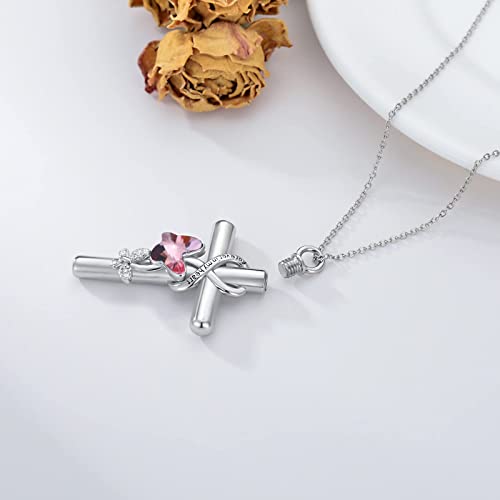 Cross Urn Necklace for Ashes 925 Sterling Silver Cremation Jewelry with Funnel Filler Kit Ashes Necklace for Human Women Girl Pets - color: A_Pink Butterfly Urn Necklace, style: Personalized