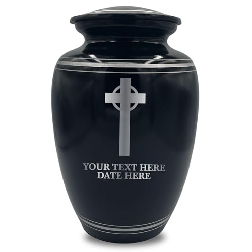 Custom Extra Large Human Cremation Urn Traditional Style Metal Urn For Ashes and Remains- Memorial Cross 3 - Polished Silver Rim - color: Memorial Cross 3, size: Polished Silver Rim