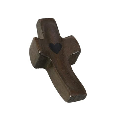 ZZHXSM 2PCS Prayer Cross Crafted from Black Walnut Wood Christian Gift Pocket Sized Heart Shaped Cross for Prayer Adult Encouragement Christian Spiritual Anchor Memorial Keepsake