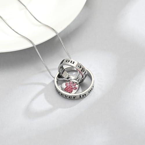 Dog Paws Cremation Jewelry Pet/Cat/Dog Paws Urn Necklaces for Ashes Stainless Steel Pet Ashes Holder Memorial Keepsakes Locket Pendant Jewelry for Men Women - color: Red