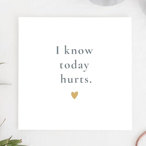 TEEMI-I Know Today Hurts – Minimalist Encouragement Card for Grief, Loss, Depression Support – Blank Inside with Free Comfort Stickers