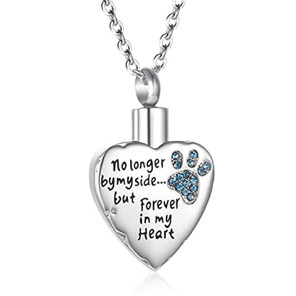 Fashion Pet Cremation Jewelry Stainess Steel Heart Keepsake Ashes Necklace Dog Cat Paw Memorial Urn Pendant - color: Blue