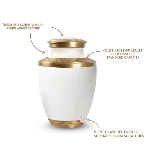 Family Tribute Eco-Friendly White & Gold Cremation Urn for Ashes Set – Large Adult Funeral Urn (220lbs) with 4 Small Urns & 1 Memorial Necklaces (White & Gold Premium URN Set, URN Set) - color: White & Gold Premium Urn Set