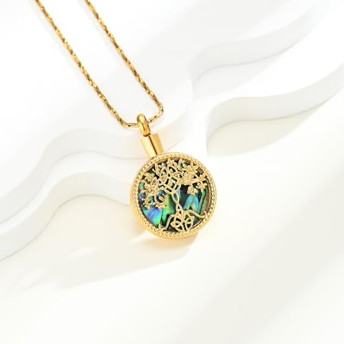 Tree of Life Teardrop Urn Necklace for Ashes Teardrop Crystal Cremation Jewelry Celtic knot Ashes Pendant Stainless Steel Keepsake Memorial Jewelry for Women Men - color: B-Gold