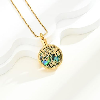 Tree of Life Teardrop Urn Necklace for Ashes Teardrop Crystal Cremation Jewelry Celtic knot Ashes Pendant Stainless Steel Keepsake Memorial Jewelry for Women Men - color: B-Gold