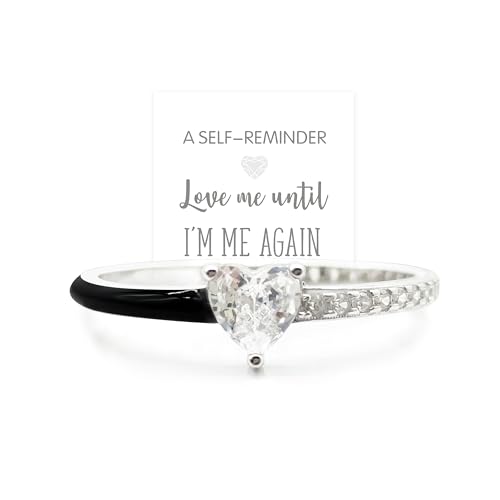 Love Me Until I'M Me Again Black Heart-Cut Half Enamel Ring, Heart Self-Love Ring, Jewelry Birthday Gifts for Women, Daughter, Wife, Friends - color: White