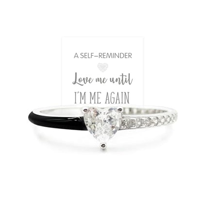 Love Me Until I'M Me Again Black Heart-Cut Half Enamel Ring, Heart Self-Love Ring, Jewelry Birthday Gifts for Women, Daughter, Wife, Friends - color: White