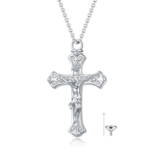 Cross Urn Necklace for Ashes 925 Sterling Silver Cremation Jewelry with Funnel Filler Kit Ashes Necklace for Human Women Girl Pets - color: Crucifix, style: Non-personalized