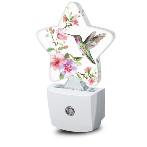 Hummingbird Flower Night Lights Plug into Wall with Dusk to Dawn Sensor,Lamp for Bedroom Bathroom Hallway Nightlight for Women Girls - color: Hummingbird Flower
