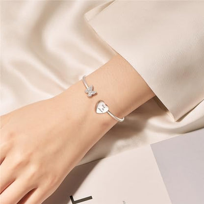 XIUDA Urn Bracelet for Human Ashes Butterfly Heart Ash Bracelet for Women Stainless Steel Openable Cuff Bangle Cremation Bracelet - Always in My Heart - color: Silver, With Me Always