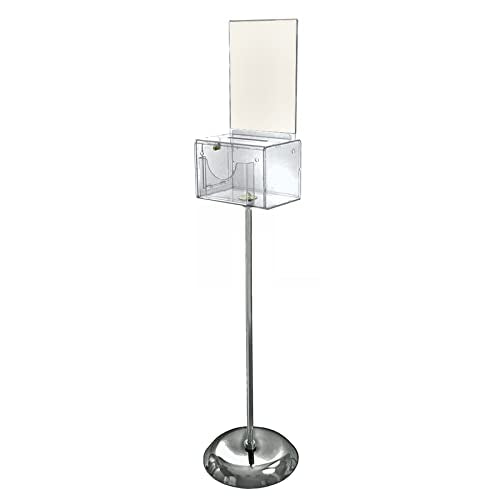 Azar Displays, 206320-CLR, Suggestion Box with Lock and Keys, Donation Box, Offering Box, Locked Display Stand, Acrylic Sign Holder on Pedestal, Clear Locking Box with Slot, 9"x6.25"x6.25" - color: Clear, size: Large