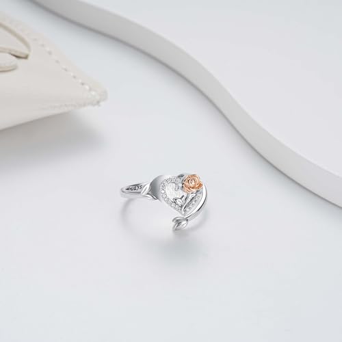 925 Sterling Silver Heart Urn Ring for Ashes for Women - Cremation Jewelry Keepsake Thumb Rings Adjustable with Rose/Sunflower Gift for Lost Of Love Ones Human Adult Pet - style: Heart Rose