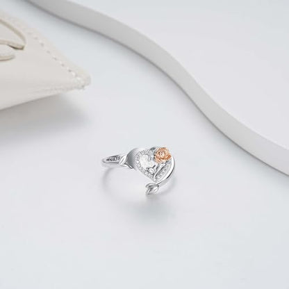 925 Sterling Silver Heart Urn Ring for Ashes for Women - Cremation Jewelry Keepsake Thumb Rings Adjustable with Rose/Sunflower Gift for Lost Of Love Ones Human Adult Pet - style: Heart Rose