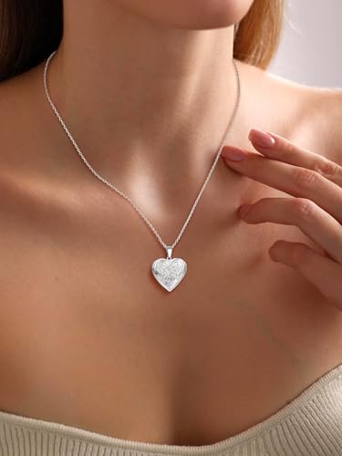 U7 Women Locket Necklace, Heart Photo Lockets Hold Picture, Gift Box Packed - color: 02# Platinum*Flower Grain
