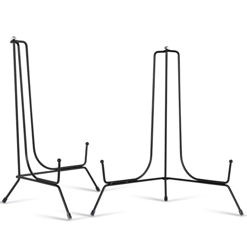 2 Pack 12 Inch Black Iron Plate Display Stands for Frames, Pictures, Photos, Books, Decorative Plates and Artworks