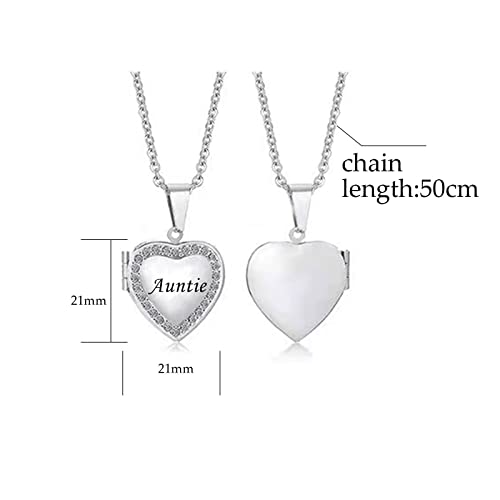 KunBead Women's Love Heart Photo Locket Necklace with Picture inside Jewelry Pendant Necklace for Auntie Friend Dad Daughter Granddaughter Nana Sister Wife Mom Grandma - style: Auntie