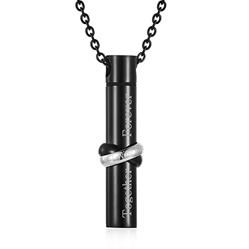 Cylinder Cremation Jewelry for Ashes, Engraved in Loving Memory and Together Forever Memorial Urn Necklace for Women Men Keepsake Pendant Gift - color: Black