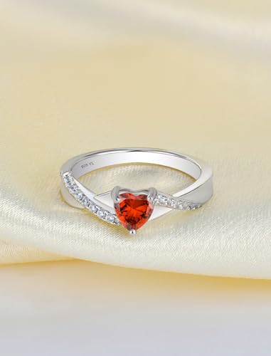 YL 925 Sterling Silver Engagement Rings 5MM Heart Cut Birthstone Infinity Ring for Women-size5 - color: 01-garnet-Jan